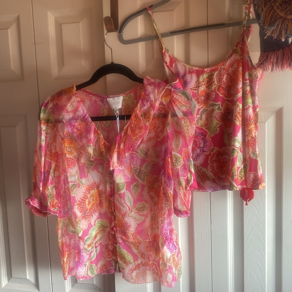 Johnny Was-Jade Collection NWT MARCIA Romantic Silk Floral Ruffle BlouseCami Set - Picture 13 of 16